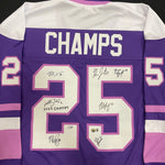 Maddie Rooney, Kelly Pannek, Grace Zumwinkle, Nicole Hensley, Michela Cava, Lee Stecklein, Brooke Bryant Autographed 25 CHAMPS Pro-Style Jersey (Numbered Edition) Autographs Fan HQ #2/35 (Stecklein inscribed)