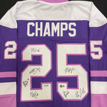 Maddie Rooney, Kelly Pannek, Grace Zumwinkle, Nicole Hensley, Michela Cava, Lee Stecklein, Brooke Bryant Autographed 25 CHAMPS Pro-Style Jersey (Numbered Edition) Autographs Fan HQ #24/35 (Championship Year)
