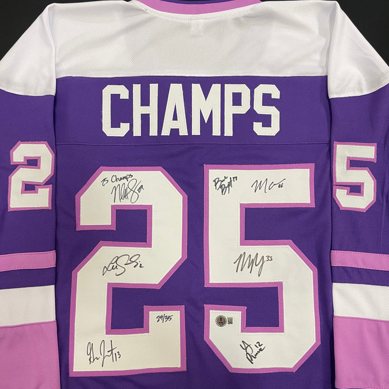 Maddie Rooney, Kelly Pannek, Grace Zumwinkle, Nicole Hensley, Michela Cava, Lee Stecklein, Brooke Bryant Autographed 25 CHAMPS Pro-Style Jersey (Numbered Edition) Autographs Fan HQ #29/35 (Hensley inscribed)