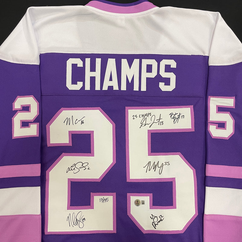 Maddie Rooney, Kelly Pannek, Grace Zumwinkle, Nicole Hensley, Michela Cava, Lee Stecklein, Brooke Bryant Autographed 25 CHAMPS Pro-Style Jersey (Numbered Edition) Autographs Fan HQ #13/35 (Zumwinkle inscribed)
