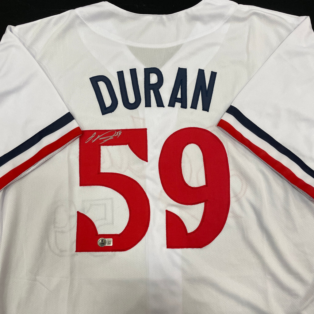 Jhoan Duran Autographed White Pro-Style Jersey Autographs Fan HQ   