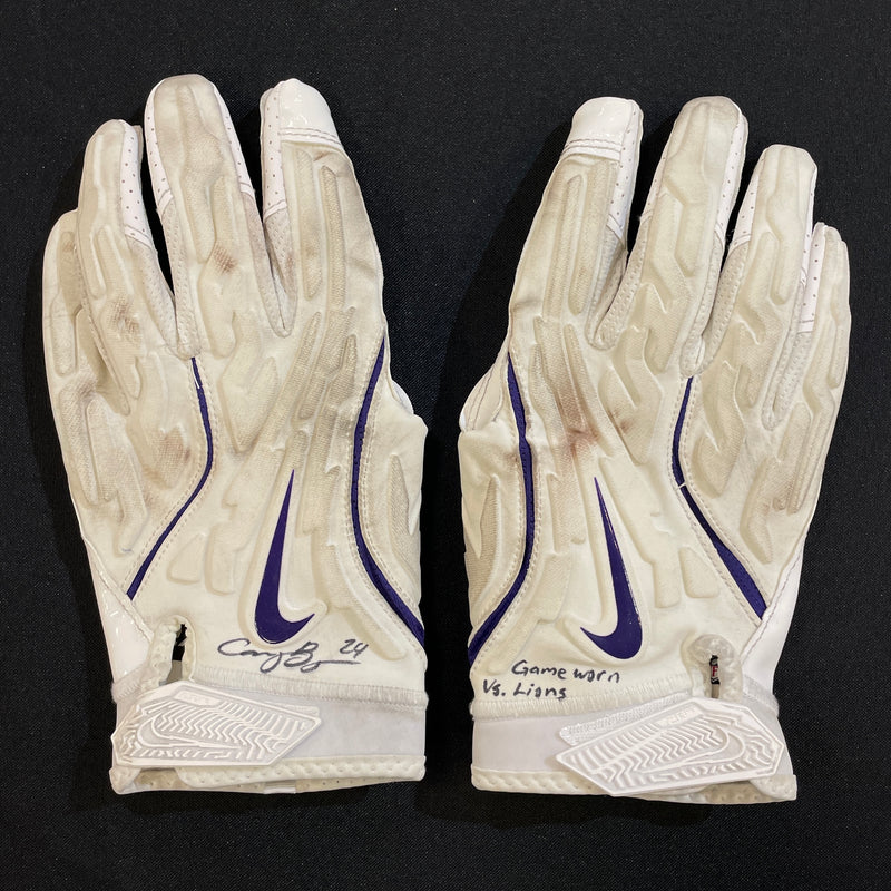 Cam Bynum Game Used Gloves and Arm Sleeves Autographs FanHQ Game Worn Gloves vs. Lions 10/20/24