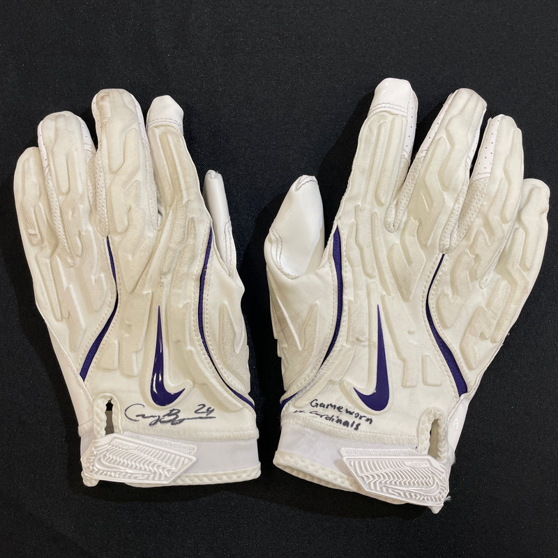 Cam Bynum Game Used Gloves and Arm Sleeves Autographs FanHQ Game Worn Gloves vs. Cardinals 12/1/24