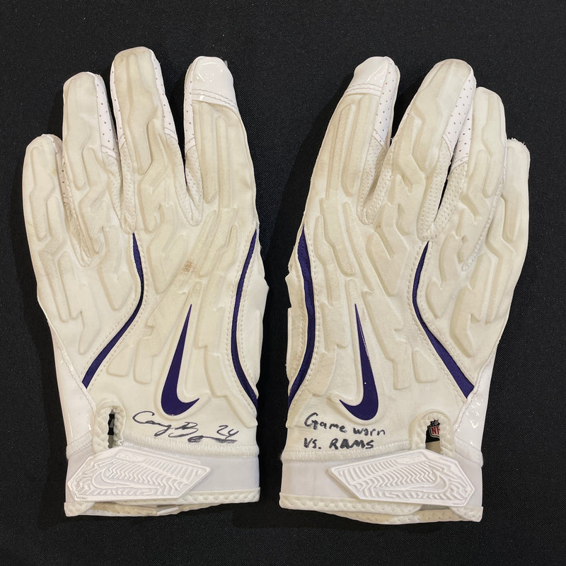 Cam Bynum Game Used Gloves and Arm Sleeves Autographs FanHQ Game Worn Gloves vs. Rams 10/24/24