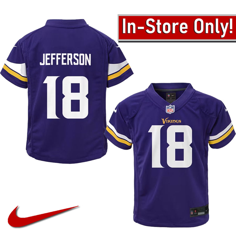 AVAILABLE IN-STORE ONLY! Justin Jefferson Kids Minnesota Vikings Purple Nike Game Jersey Jersey Nike