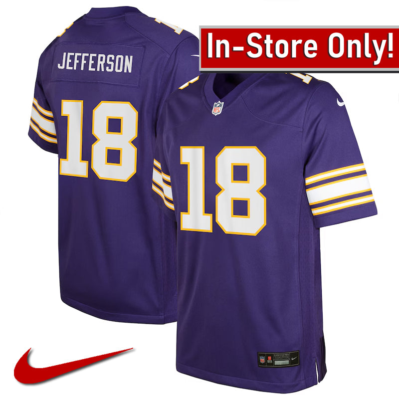 AVAILABLE IN-STORE ONLY! Justin Jefferson Youth Minnesota Vikings Purple Nike Classic Game Jersey Kids Nike   