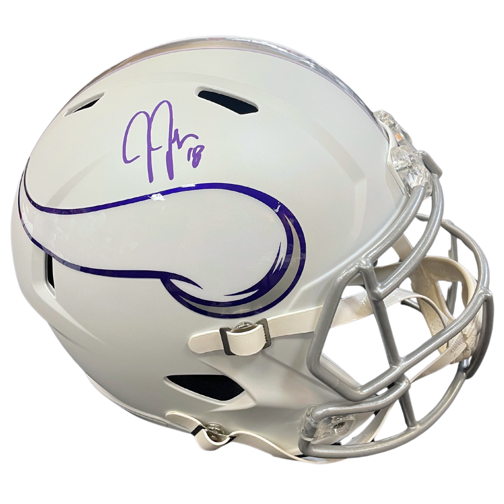 Justin Jefferson Autographed Minnesota Vikings Winter Warrior Full-Size Replica Speed Helmet Autographs FanHQ   