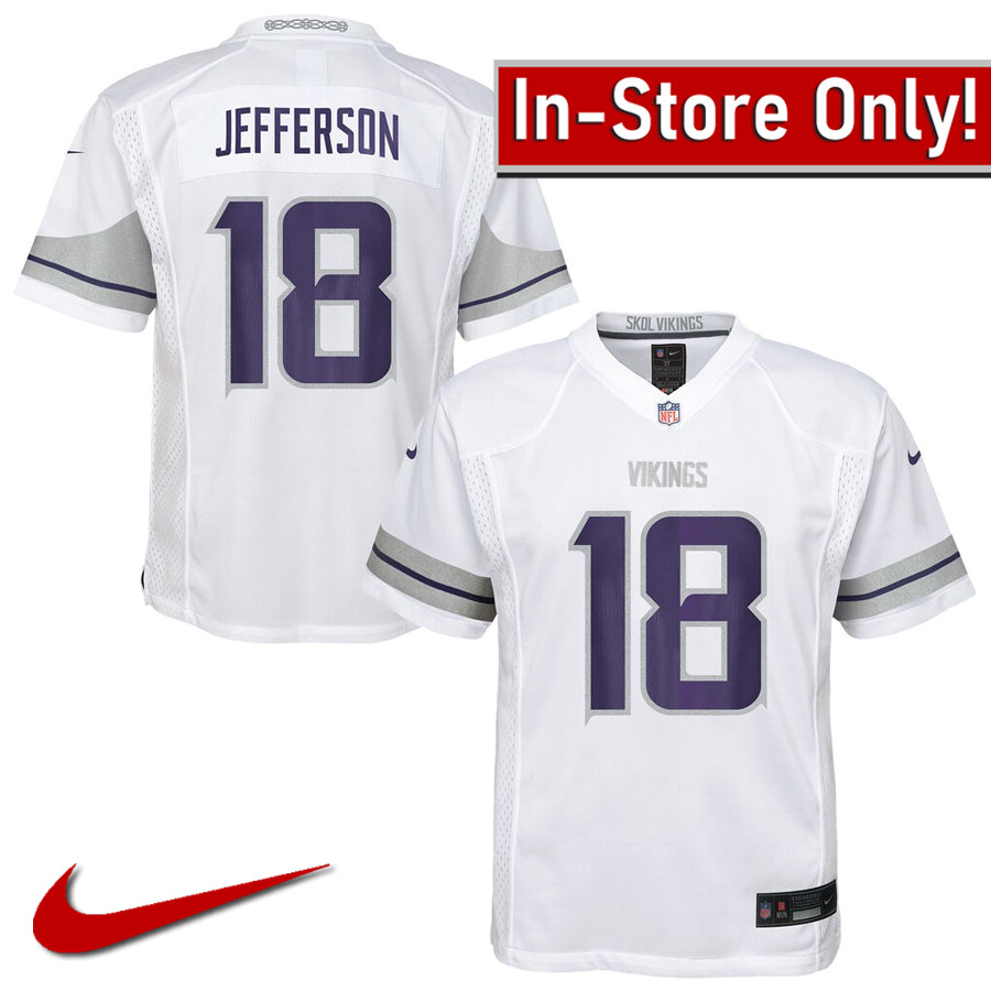 AVAILABLE IN-STORE ONLY! Justin Jefferson Kids Minnesota Vikings Nike White Alternate Game Jersey Jersey Nike
