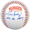 Tom Kelly Autographed Fan HQ Exclusive Manager Of The Year Baseball w/ 1991 AL MOTY Inscription (Numbered Edition)