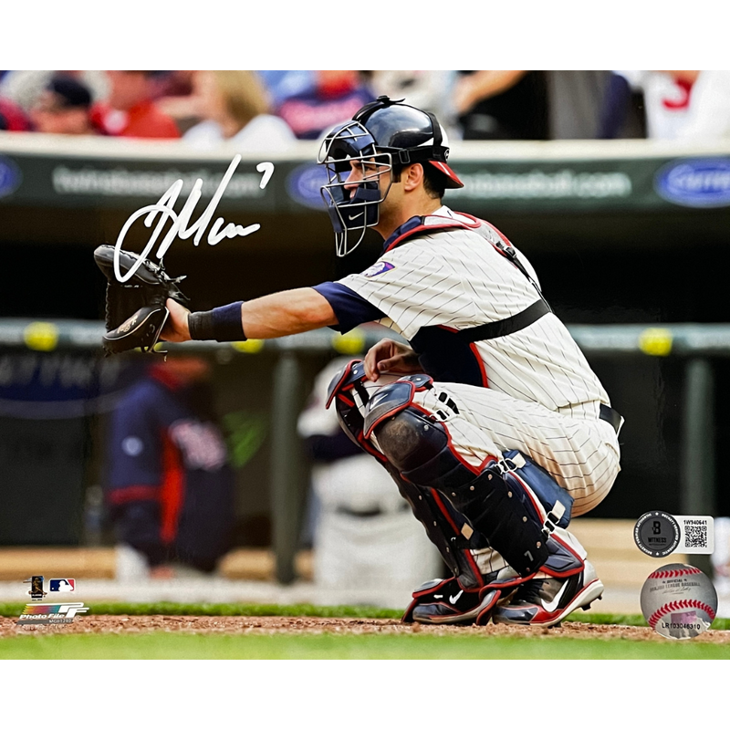 Joe Mauer Autographed Catching 8x10 Photo Autographs Fan HQ   