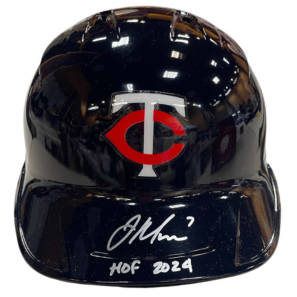 Joe Mauer Autographed Rawlings Minnesota Twins Full-Size Batting Helmet w/ HOF 2024 Inscription Autographs Fan HQ   