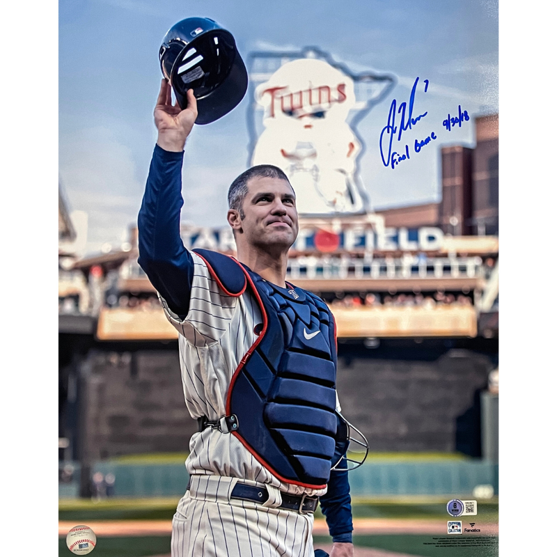 Joe Mauer Autographed Final Game 16x20 Photo w/ Final Game Inscription Autographs Fan HQ   