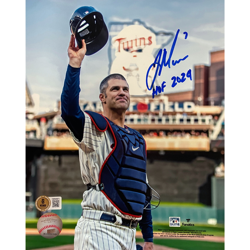 Joe Mauer Autographed Final Game 8x10 Photo w/ HOF 2024 Inscription Autographs Fan HQ   