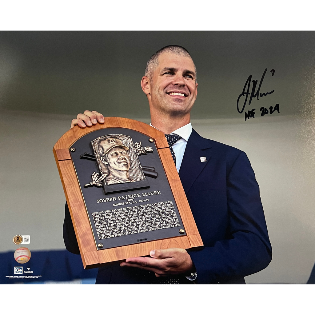 Joe Mauer Autographed Hall Of Fame 16x20 Photo w/ HOF 2024 Inscription Autographs Fan HQ   