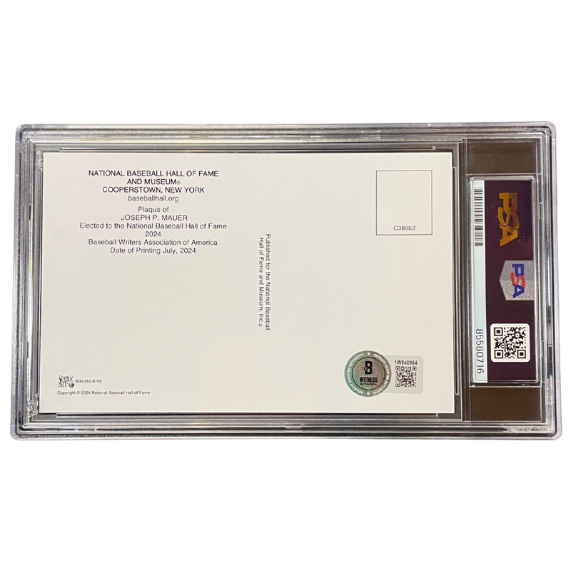 Joe Mauer PSA Authenticated Autographed Hall of Fame Postcard w/ HOF 2024 Inscription Autographs Fan HQ