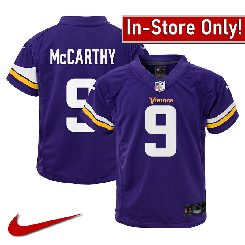 AVAILABLE IN-STORE ONLY! J.J. McCarthy Kids Minnesota Vikings Purple Nike Game Jersey Jersey Nike
