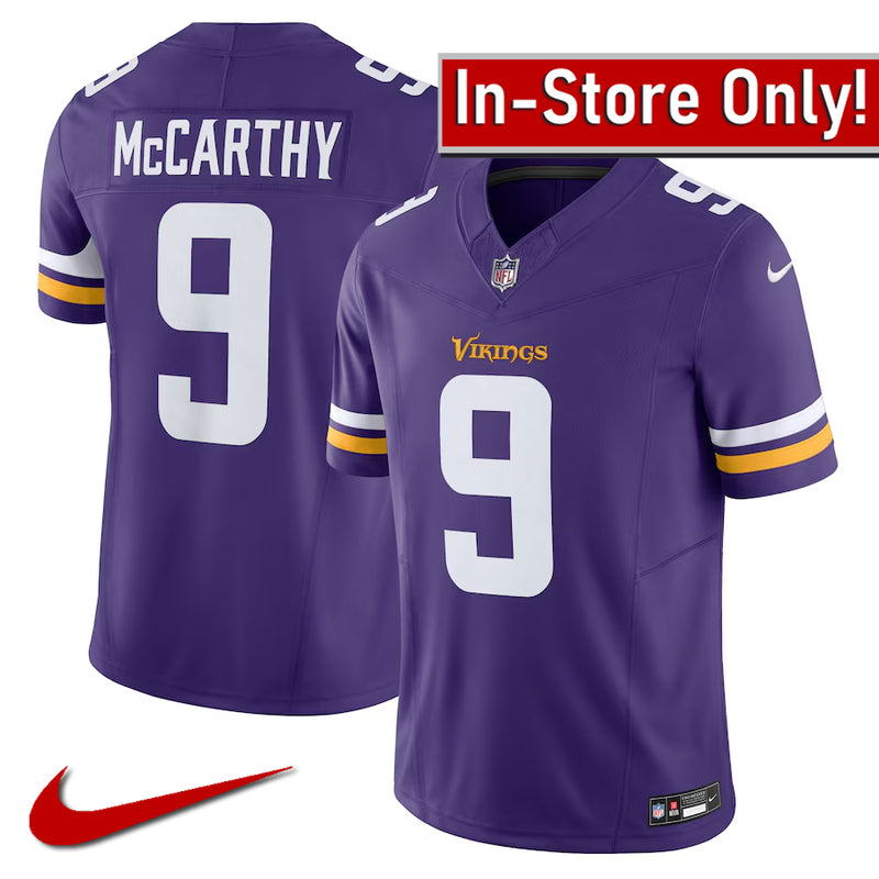 AVAILABLE IN-STORE ONLY! J.J. McCarthy Minnesota Vikings Purple Nike Vapor F.U.S.E. Limited Jersey Jersey Nike