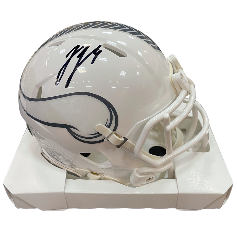 J.J. McCarthy Autographed Minnesota Vikings Salute To Service Mini Helmet Autographs FanHQ   