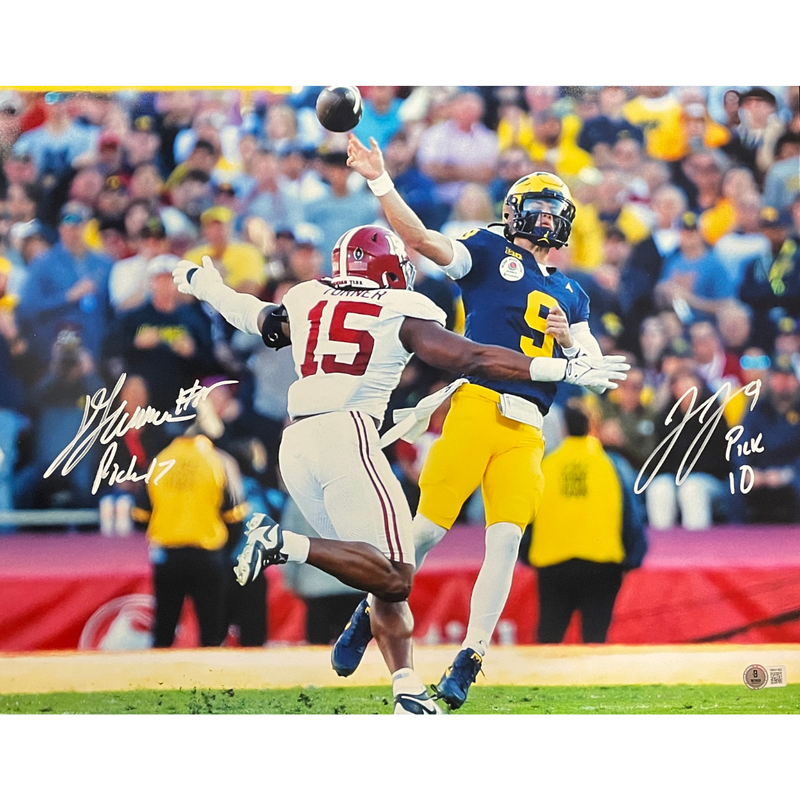 J.J. McCarthy and Dallas Turner Autographed 16x20 Photo w/ Pick Inscriptions Autographs FanHQ