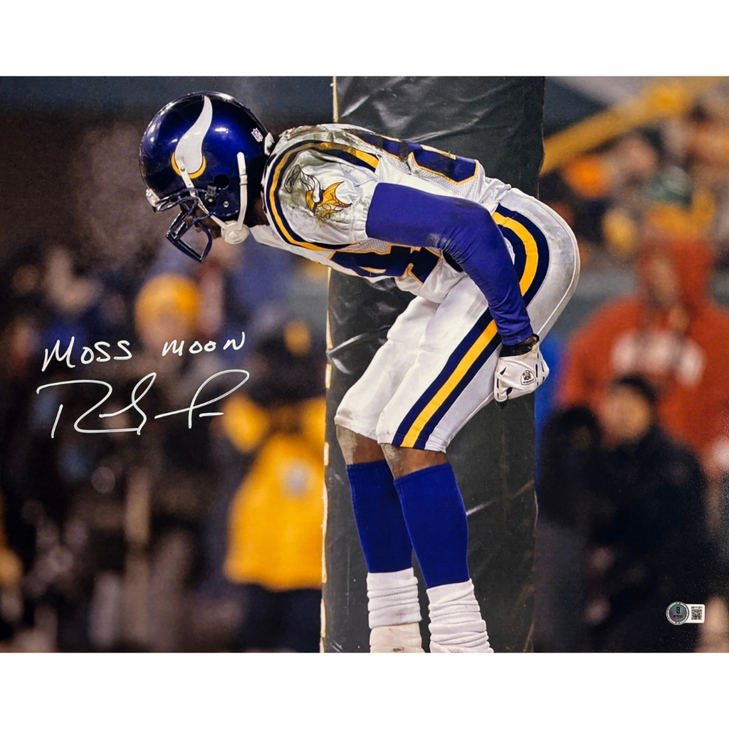 Randy Moss Autographed 16x20 "Mooning" Photo w/ Moss Moon Inscription Autographs Fan HQ