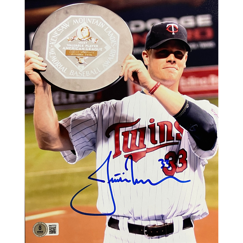 Justin Morneau Autographed Minnesota Twins MVP Trophy 8x10 Photo Autographs Fan HQ