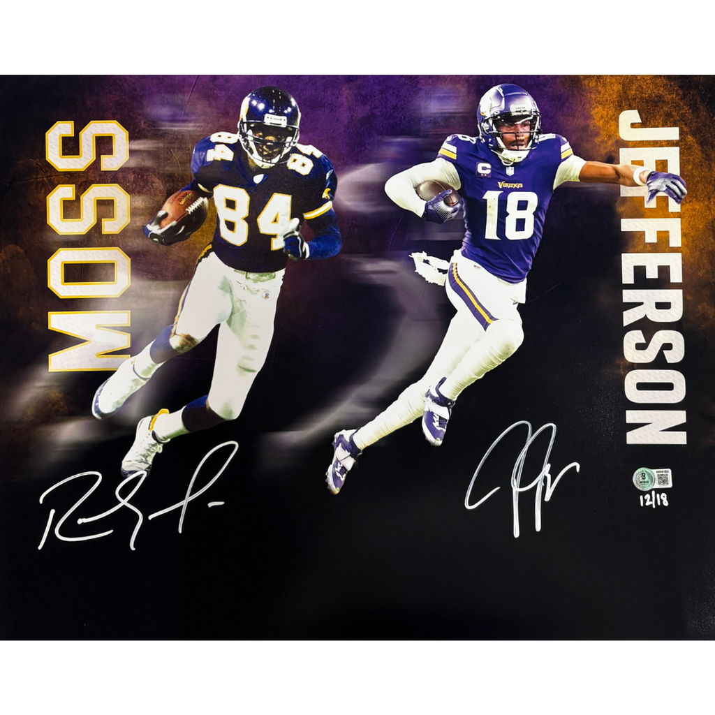 Randy Moss and Justin Jefferson Autographed Minnesota Vikings 16x20 Photo (Numbered Edition) Autographs FanHQ Number 18/18