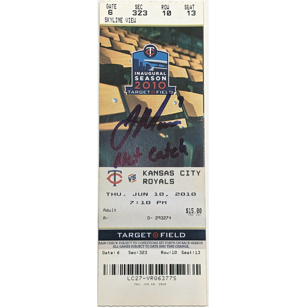 Joe Mauer Autographed and Inscribed Net Catch Original Game Ticket Autographs Fan HQ   