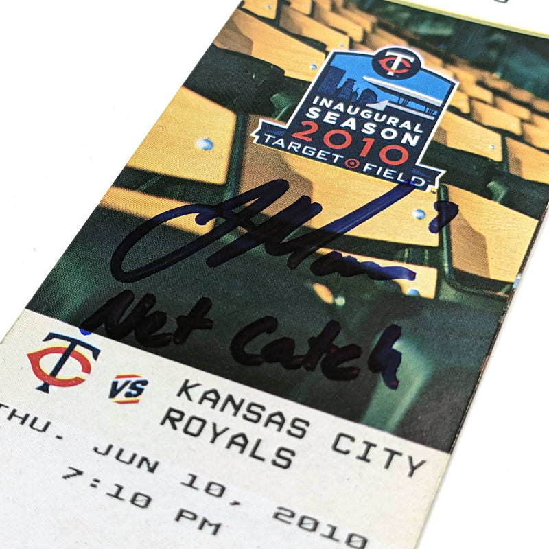 Joe Mauer Autographed and Inscribed Net Catch Original Game Ticket Autographs Fan HQ   