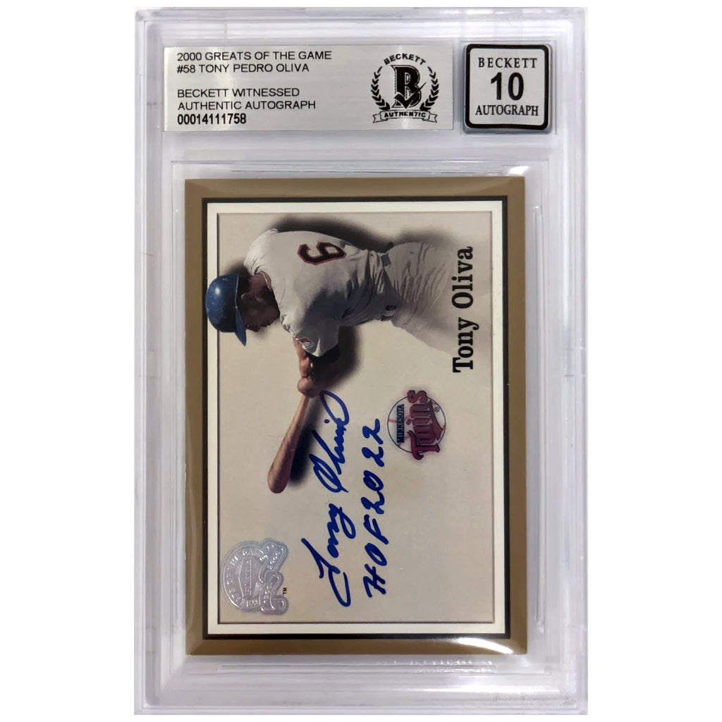 Tony Oliva Beckett 10 Autographed & HOF Inscribed 2000 Fleer Greats of the Game Card Autographs Fan HQ