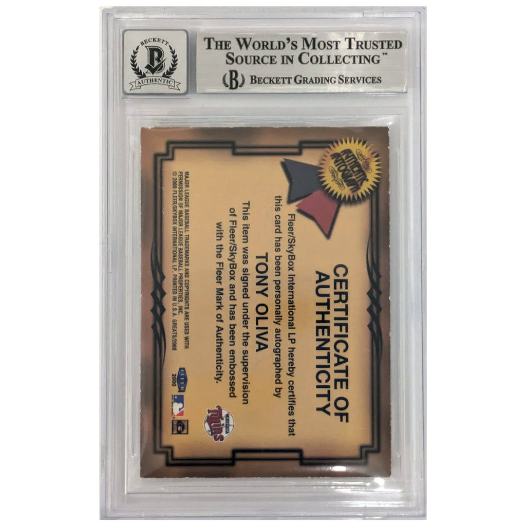 Tony Oliva Beckett 10 Autographed & HOF Inscribed 2000 Fleer Greats of the Game Card Autographs Fan HQ