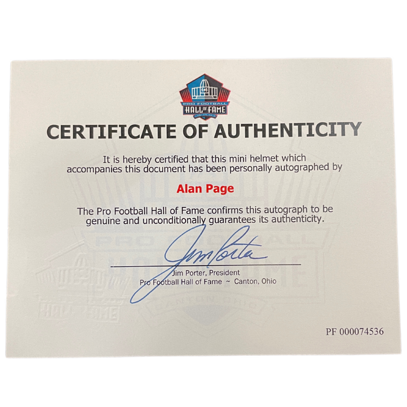 Alan Page Autographed Hall Of Fame Speed Mini Helmet w/ HOF 88 Inscription Autographs FanHQ