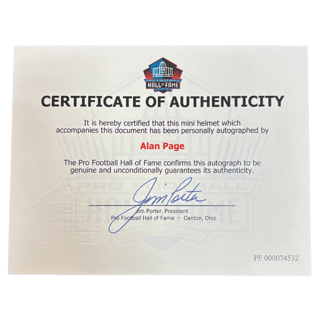 Alan Page Autographed Hall Of Fame Speed Mini Helmet w/ HOF 88 Inscription Autographs FanHQ