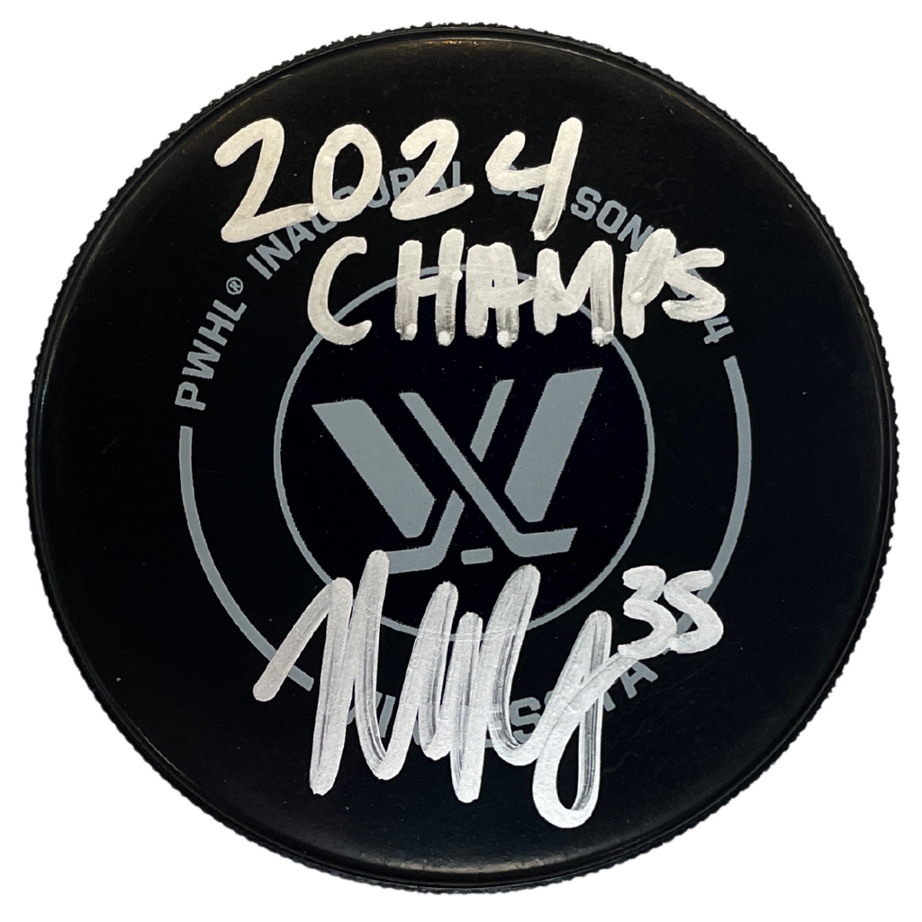 Maddie Rooney Autographed PWHL Minnesota Official Game Puck w/ 2024 Champs Inscription Autographs FanHQ   