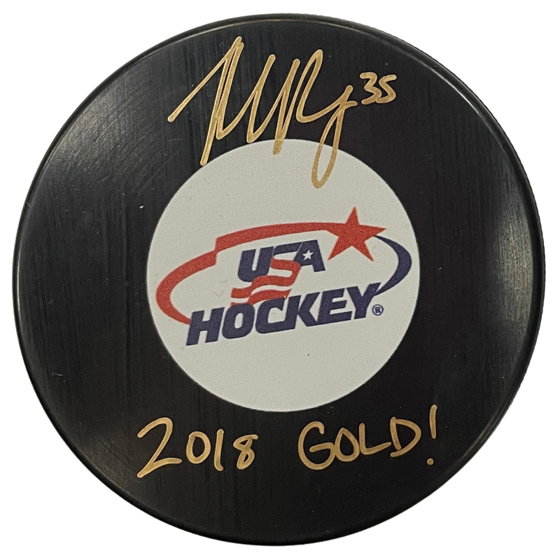 Maddie Rooney Autographed USA Hockey Logo Puck w/ 2018 Gold! Inscription Autographs FanHQ   