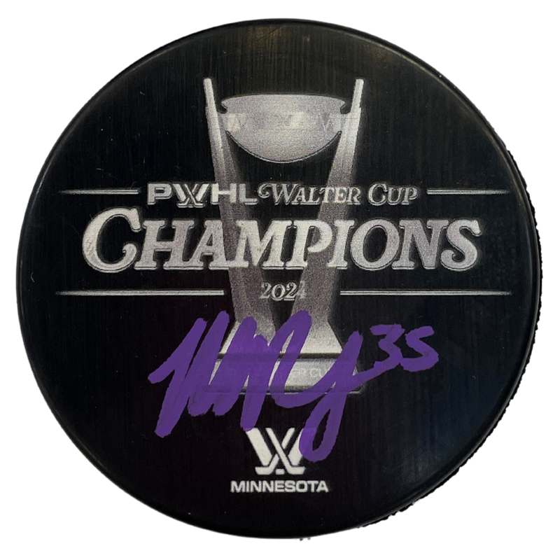 Maddie Rooney Autographed PWHL Walter Cup Champions Two-Sided Logo Puck Autographs FanHQ   