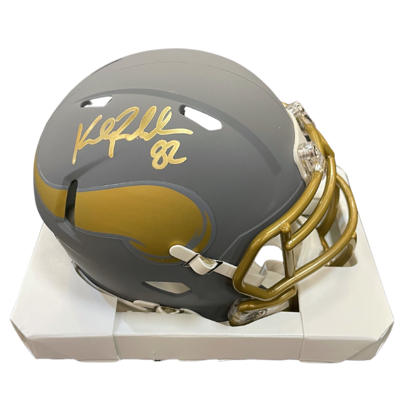 Kyle Rudolph Autographed Minnesota Vikings Slate Mini Helmet (Gold Autograph) Autographs FanHQ   