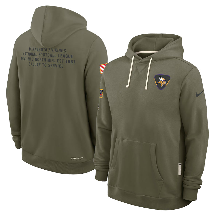 AVAILABLE IN-STORE ONLY! Minnesota Vikings 2025 Nike Salute to Service Sideline Club Pullover Hoodie