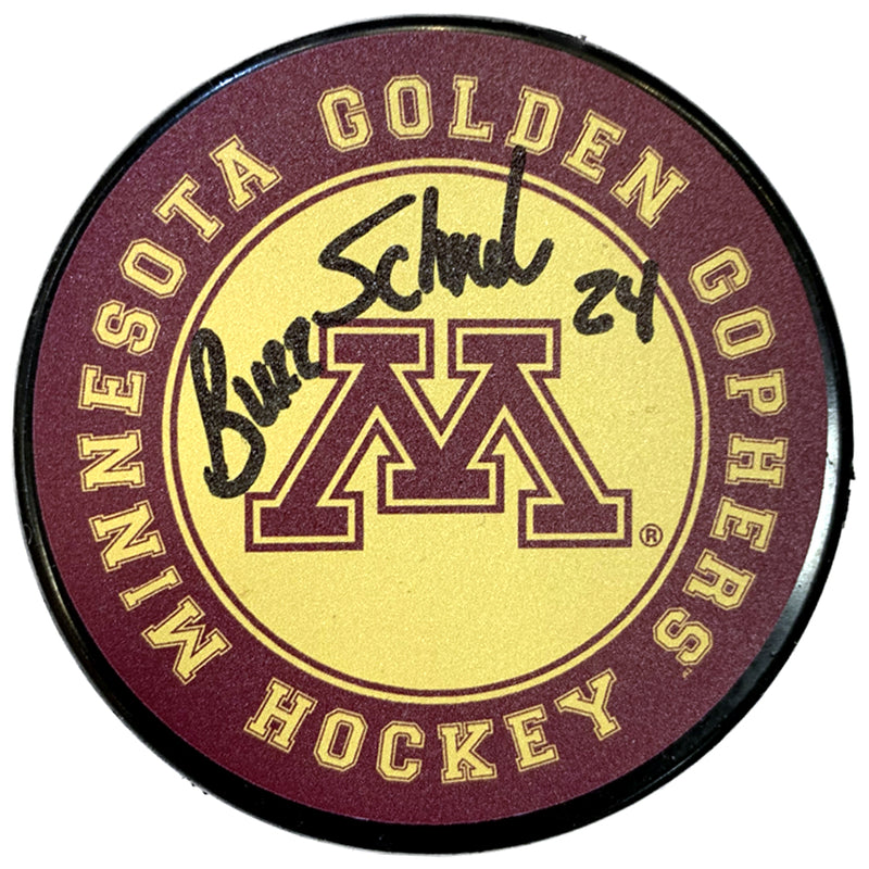 Buzz Schneider Autographed Minnesota Gophers Logo Puck