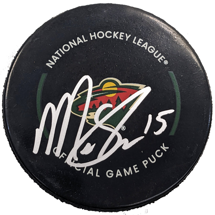 Mason Shaw Autographed Minnesota Wild Official Game Puck Autographs FanHQ   