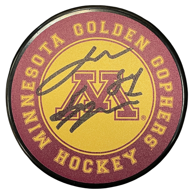 Jimmy Snuggerud Autographed Minnesota Gophers Logo Puck