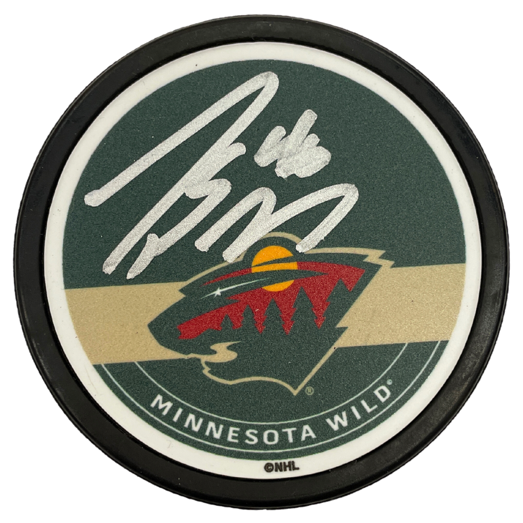 Jared Spurgeon Autographed Minnesota Wild Signature Puck Autographs FanHQ   