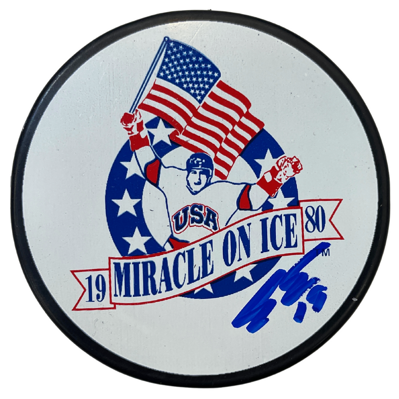 Eric Strobel Autographed Miracle On Ice Logo Puck Autographs FanHQ