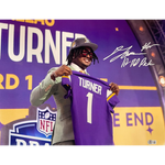 Dallas Turner Autographed Minnesota Vikings 16x20 Photo w/ 1st Rd Pick Inscription Autographs FanHQ   