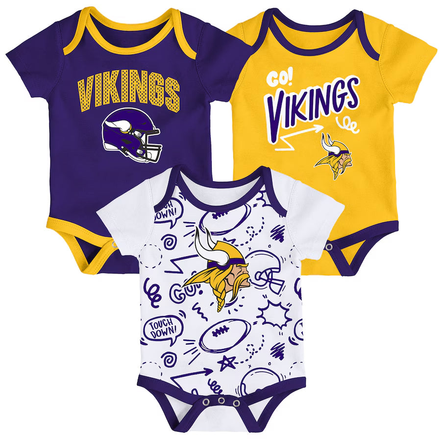 Minnesota Vikings Newborn 3-Pack Creeper/Onesie Set Kids Outerstuff