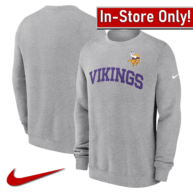 AVAILABLE IN-STORE ONLY! Minnesota Vikings Nike Gray Club Crewneck Sweatshirt Sweatshirts Nike   