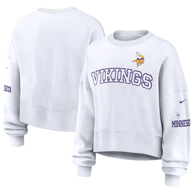 Minnesota Vikings Nike Women's White Oversized Long Sleeve Cropped Sweatshirt Womens Nike   