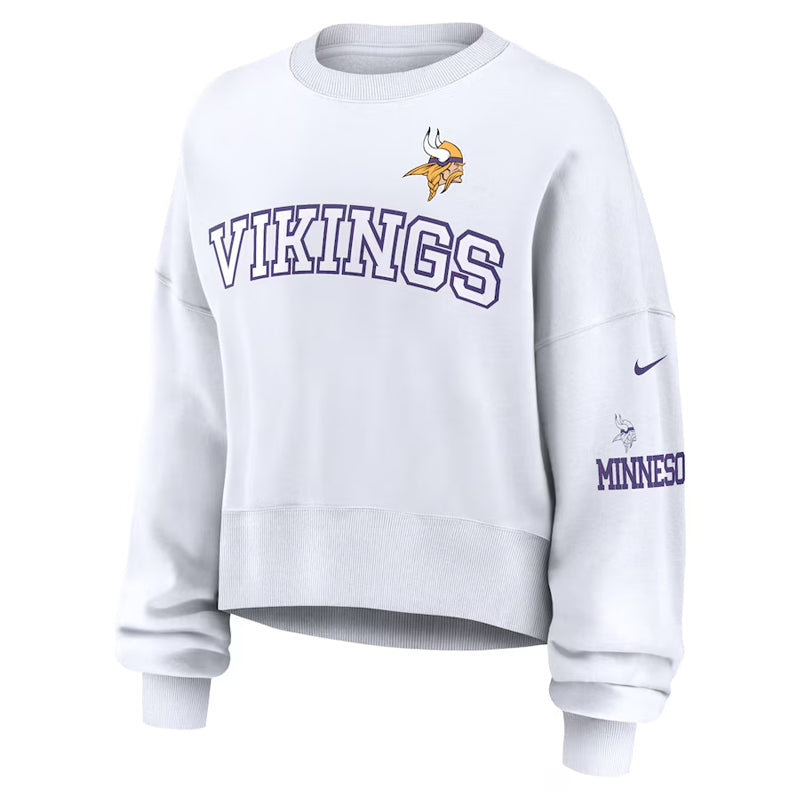 Minnesota Vikings Nike Women's White Oversized Long Sleeve Cropped Sweatshirt Womens Nike   