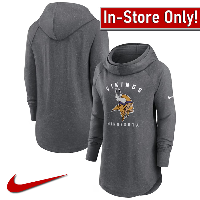 AVAILABLE IN-STORE ONLY! Minnesota Vikings Nike Gray Women's Raglan High Neck Pullover Hoodie Womens Nike   