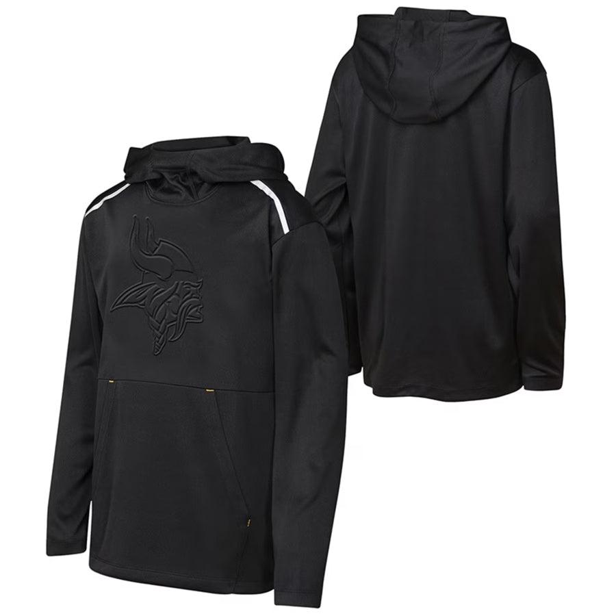 Minnesota Vikings Youth Black Embossed Pullover Light Weight Hoodie Kids Outerstuff