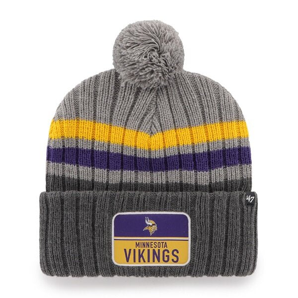 Minnesota Vikings '47 Brand Gray Patch Cuff Knit w/ Pom Hats 47 Brand   